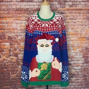Holiday Time Crewneck Pullover Santa Clause Ugly Christmas Sweater